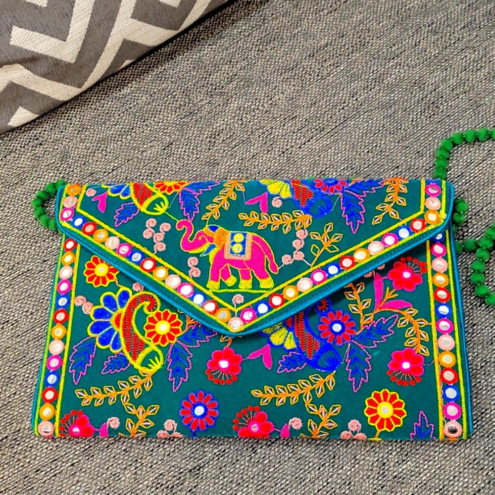 Indian Motif Embroidered Cluth Bag/Crossbody